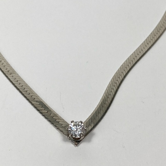 925 Italy Necklace SU Harrington Bone Flat Chain V Style CZ 14.05g - Picture 3 of 14